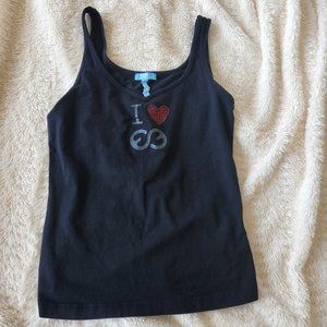 Escada Sport Black Tank Top with Red Sequin Heart Medium